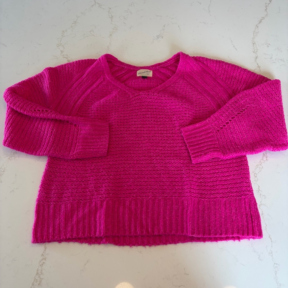Universal Thread Women's Bright Hot Pink Knit Crewneck Sweater